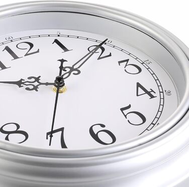 Plumeet Extra Large Wall Clock Classic Quiet Wall Clock without Ticking for Living Room - Bedroom - Battery Operated (Arabic Numerals) (25cm, Silver)