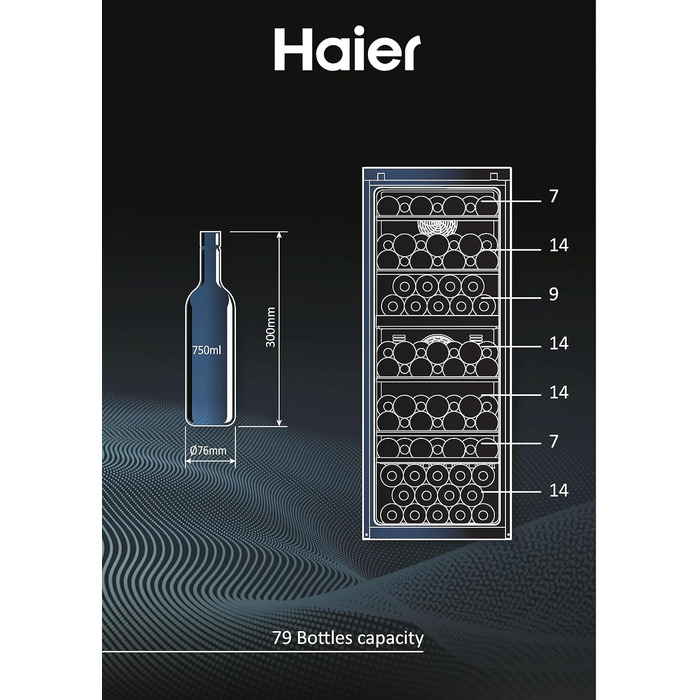 Haier 34 Bottle Wine Refrigerator - 2 Zone Wine Cooler with UV Glass Door, Wi-Fi & Touch Display, Vibration-Free Storage