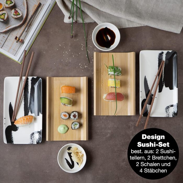 Набір посуду для суші Moritz & Moritz на 2 персони (8 предметів) - набір для сервірування суші з 2 тарілками, мисочками для соусу та палочками