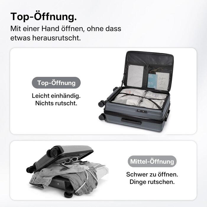 Розкладний валіза-тролей з жорсткою обшивкою та верхньою відкривальною панеллю, компресійним ременем та додатковим місцем для зберігання | Міцний, розтяжний, стійкий до подряпин, легкий (Бізнес-сірий, L-65см) L-65см Бізнес-сірий