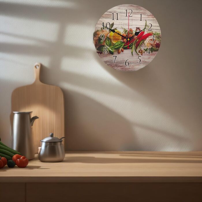 YOAI Wall Clock Kitchen Clock Antique Nostalgia Rustic Country Quartz Silent (No Ticking) Kitchen Clock 30CM / 12 inches (Spices with Chili)
