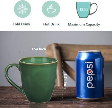 vicrays Coffee Mug Set, 340 ml, 6 Pieces, Ceramic Mugs for Men and Women, Unique Glazed Cups with Handle for Coffee, Tea, Milk, Hot Chocolate, Cereal (green)