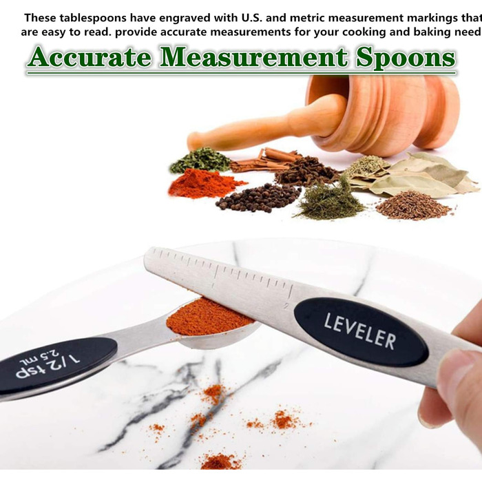 Набір мірних ложок Meiyijia з нержавіючої сталі (8 шт.) - для сухих та рідких інгредієнтів, з магнітною основою