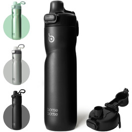 BOTTLE BOTTLE Insulated Water Bottle, 680 ml, with Handle and Flip-Top Lid, Bicycle Water Bottle, Push-Button Lid, Leak-Proof, Portable, for Travel, Sports, Riding, Green (Black)