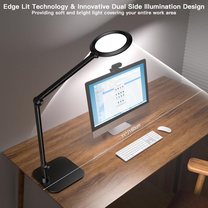 LED лампа настільна з денним світлом для відеоконференцій, офісна лампа з підставкою, регульована з 4 кольоровими режимами, 18W світло для відео, захищає очі, для дому та офісу, матовий білий (тінтовий чорний)