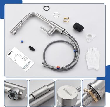 Висувна кухонна змішувач з душем, 360° поворот, нержавіюча сталь, 2 режими струменя, кухонна змішувач преміум-класу, сріблястого кольору