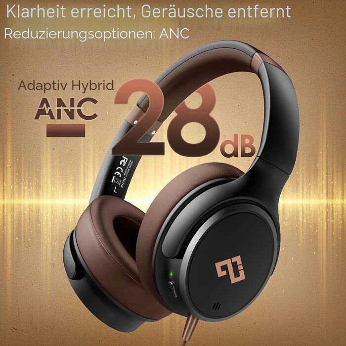 Накладні дротові навушники INFURTURE з USB-C та активним шумозаглушенням (Noise Cancelling), коричневі