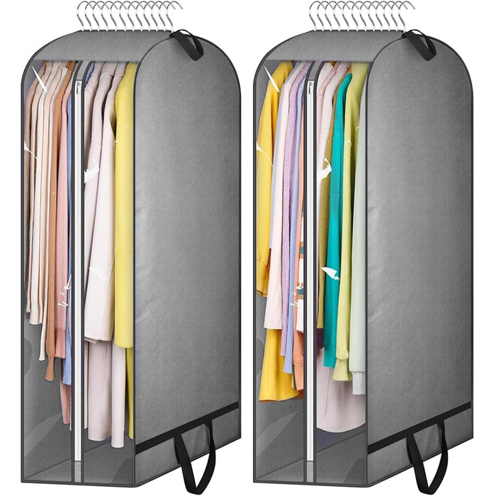 Чохли для одягу, 2 шт. - сірі, 110x60x25 см, з блискавкою. Захист від пилу та комах. Ідеально для зберігання та подорожей