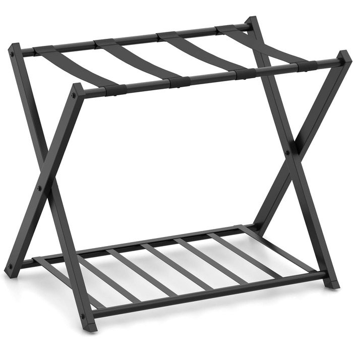 GIANTEX Folding Luggage Rack, 2-Tier, 68 x 43 x 58 cm Luggage Shelf, Baggage Rack, Metal, Space-Saving Luggage Stand for Bedroom, Guest Room, Hotel, Black (2 Pieces, Black) (1 Piece, Black)