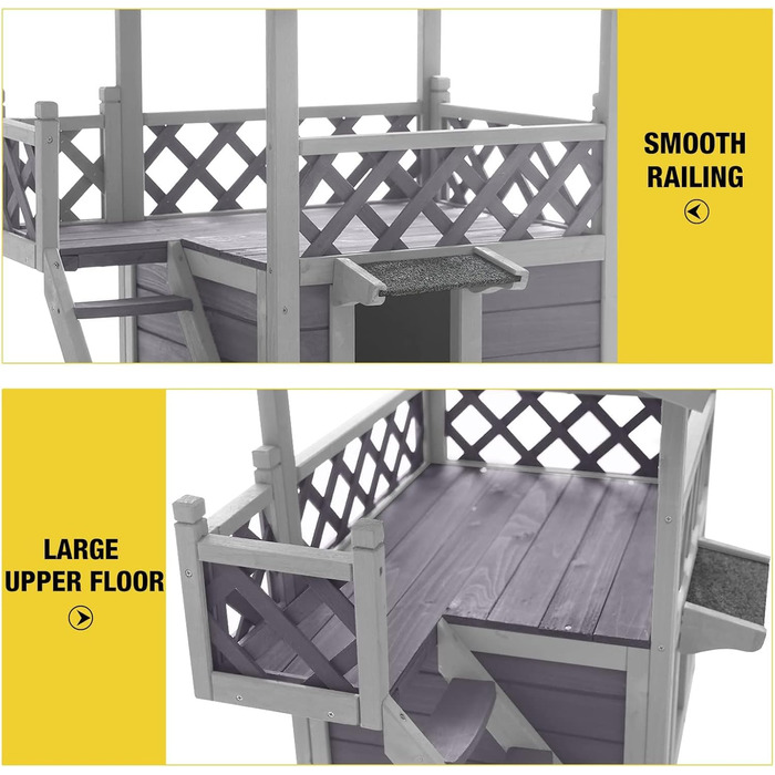 Будинок для собак та котів Aivituvin Feral з 2 поверхами та сходами (сірий), L-09