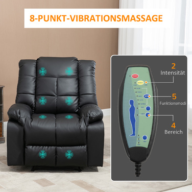 HOMCOM Recliner Chair, Faux Leather, 160 kg Weight Capacity, Electric Stressless Style Recliner, Black