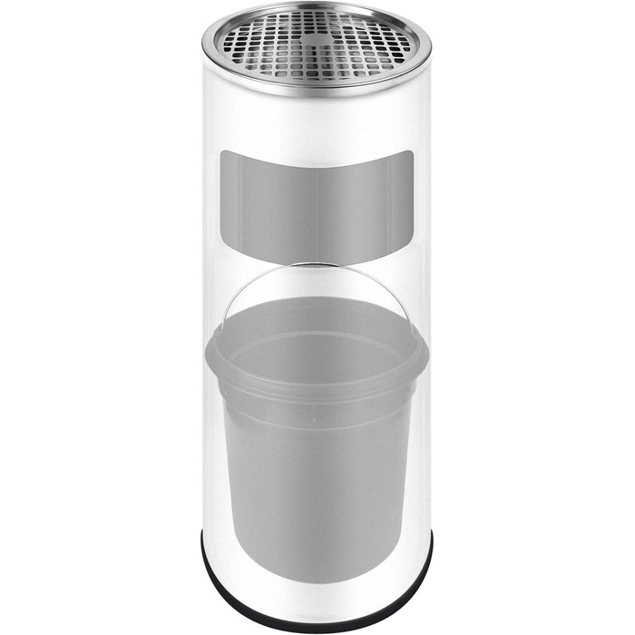 WELLGRO Асбечка-контейнер для сміття 2в1 з нержавіючої сталі для вулиці. Стійка, пожежобезпечна, велика, біла. Підходить для тераси, входу, комерційних приміщень.