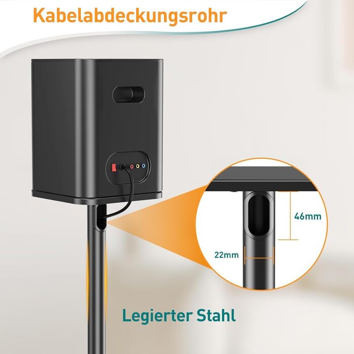 Підставка для акустики ELIVED, 808 мм, зі скляною основою, для сателітної та поличкової акустики, з інтегрованим кабелепроводом, 10 кг, 1 шт.