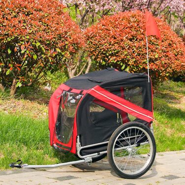 Причіп для собак Wiltec 220x700x78 см з безпечною муфтою, причіп для вантажів з москітною сіткою та захистом від дощу, чорний/червоний