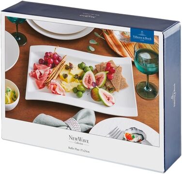 Villeroy & Boch New Wave Flat Plate, Square, Porcelain, White, Gourmet Plate 37 x 25 cm, 4