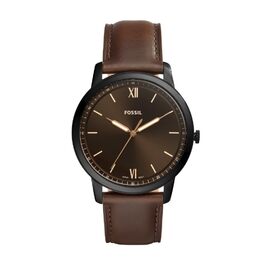 Годинник Fossil для чоловіків The Minimalist 3H, кварцовий механізм, 44 мм, корпус зі срібної нержавіючої сталі, шкіряний ремінь, FS5439 (Dunkelbraun)