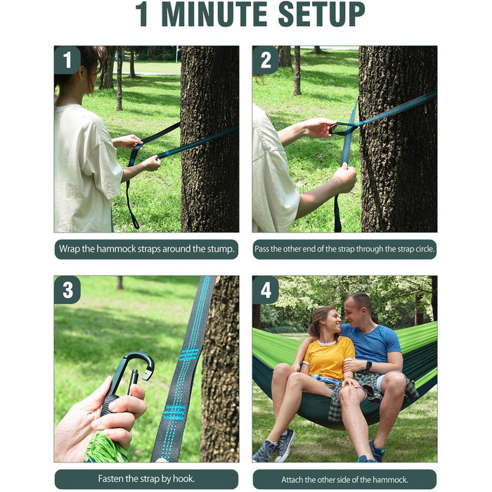 Гамак OTraki для відпочинку на природі 270x140 см: легкий, портативний, нейлон. Ідеально для саду, балкону, кемпінгу та дому.