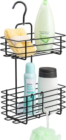 Bremermann Shower Shelf with 2 Baskets, for Hanging, Removable Hook (black)