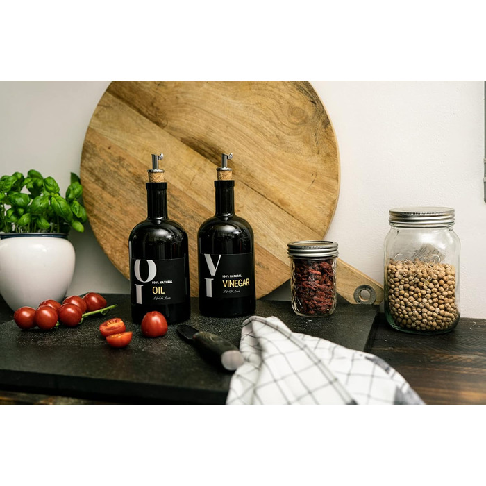 Lifestyle Lover Oil and Vinegar Set Apothecary Bottle Green Antique Glass Olive Oil with Stainless Steel Pourer for Oil & Vinegar (2 Pack Oil & Vinegar 500ml)