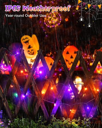 Гірлянда на Хелловін, 30м, 300 LED, оранжево-фіолетова, з функцією пам'яті та таймером, 8 режимів освітлення, вологостійка, для декорування інтер'єру та екстер'єру