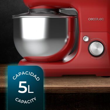 Кухонний комбайн Cecotec Cecomixer 250W з чашею з нержавіючої сталі, 3L, 5 функцій (місити, збивати, перемішувати, монтувати, емульгувати), 6 швидкостей, колір: червоний