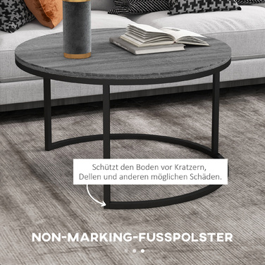 HOMCOM Round Coffee Table 2-Piece Set Stackable Side Table with Metal Frame, Living Room Table with Wood-Look Finish, Coffee Table for Living Room Bedroom Black | Aosom