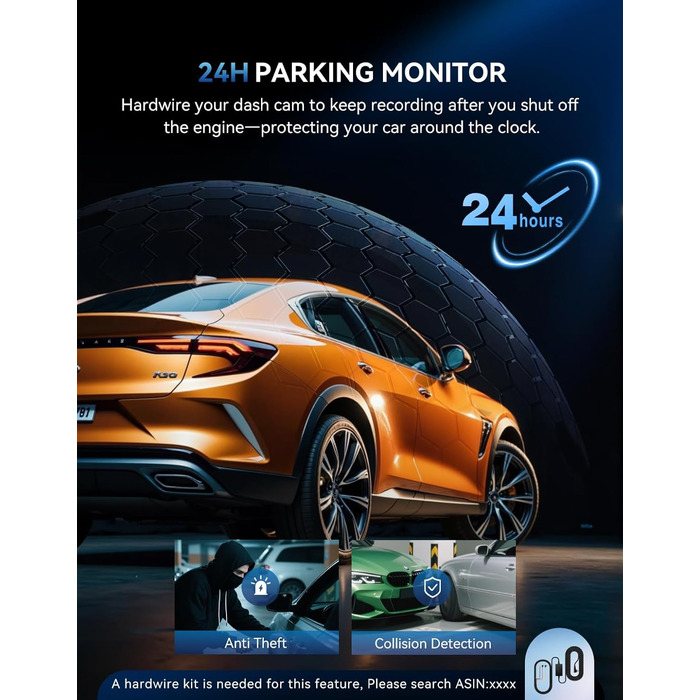 Автомобільний відеореєстратор TECXERLLON 4K Dual Dashcam (передній та задній), нічна зйомка Starlight, GPS, WDR, G-сенсор, режим паркування 24г, кут 160°/150°, карта пам'яті 64ГБ у комплекті