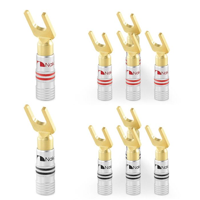 Позолочені бананові роз'єми Nakamichi 24K для акустичних кабелів 12-18 AWG, 4мм, для підсилювачів та Hi-Fi систем, 10 шт (5 пар)