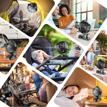 8000mAh Mini USB Clip Ventilator Battery, 13cm Small Table Fan with Remote Control, 5-Speed, LED Display, 360° Rotation, Rechargeable Battery Portable Table Fan for Home, Office, Camping, Stroller