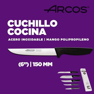 Професійний набір кухонних ножів Arcos із нержавіючої сталі з чорною ручкою, включаючи японський ніж Сантоку, 5 предметів
