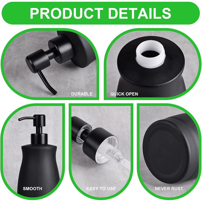 Дозатор мила для кухні та ванної кімнати з нержавіючої сталі, 390 мл, чорний