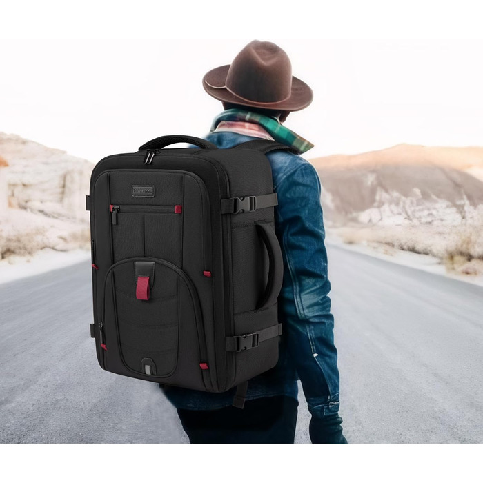 LOVEVOOK Рюкзак для ручної поклажі, дорожній рюкзак чоловічий/жіночий, 40л, з відділенням для ноутбука, чорний (45 x 32 x 20 см)