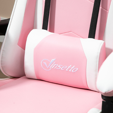 Vinsetto Gaming Chair, Computer Chair, Ergonomic Office Chair with Headrest and Lumbar Pillow, Height Adjustable, 360° Swivel, Pink+White | Aosom