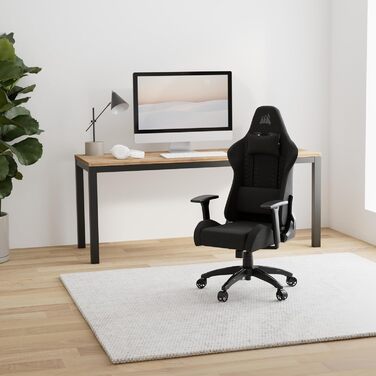 Ігрове крісло Corsair TC100 Relaxed, тканинне, ергономічне, знімна подушка з пам'яттю, регульовані підлокітники, чорний, сталева рама