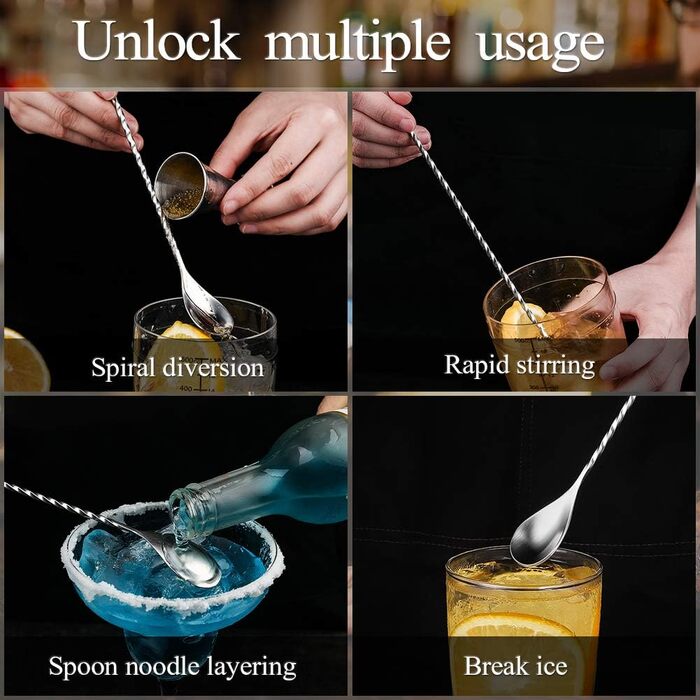 Якісний барний мішальний ложка YFWOOD з нержавіючої сталі, довгий руків'я, для коктейлів, бармени, спіральний дизайн, срібний колір
