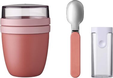 Mepal Lunchpot Set with Folding Spoon, Ellipse – Vivid Mauve – practical muesli cup and container for transporting food