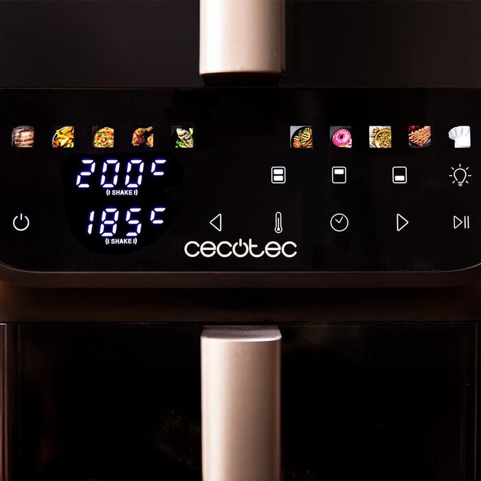 Фритюрниця Cecotec Cecofry DuoLevel 10000 DuoSize: 10 л, вертикальний дизайн, 2 контейнери, 10 меню, 80-200 ºC, сенсорний екран, чорний | з вікном