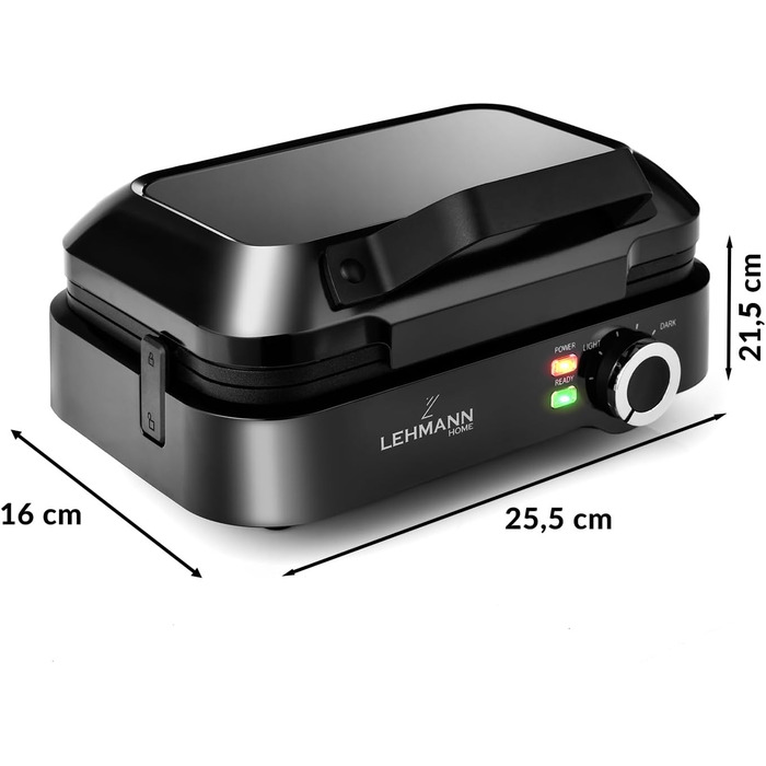 LEHMANN Double Belgian Waffle Maker - 1200W - Non-Stick - Adjustable Temperature - Makes Waffles in 3 Minutes