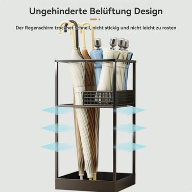 Металева підставка для парасоль та тростинок Shakub, 2 слоти, чорна, 25x25x50 см