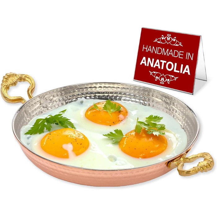 Hakan Runde Kupfer-Kochpfanne - Traditional Ottoman Style, Handcrafted Frying Pan, Authentic Design, Cookware, Hammered Sahan for Turkish Eggs 7.1 in | 18 cm