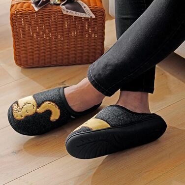 Тапочки халатні для чоловіків та жінок з милим зображенням котів та собак, зимові теплі плюшеві з підкладкою з фетру (46/47 EU, чорні)