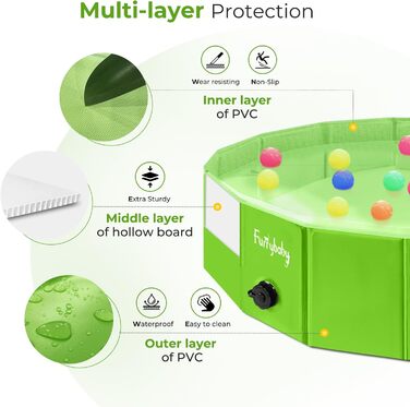 Foldable Dog Pool for Dogs, Dog Cushion Pool, Portable, for Dog Bath, Plastic, Large, Hard, Children's Pool (100 x 30 cm) (XLarge(160×30cm), Green)
