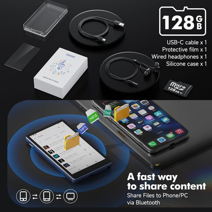 MP3 плеєр 163GB з WiFi, Bluetooth, Android 13, Spotify, FM радіо, сенсорний екран 4.5