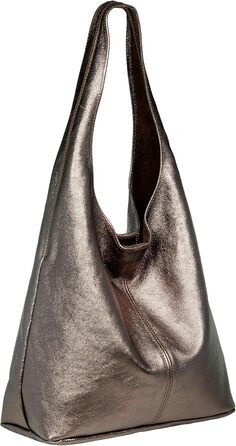 Сумка жіноча Caspar Hobo Bag шопер зі шкіри замші CLASSIC LINE - Італія, колір тауп металік
