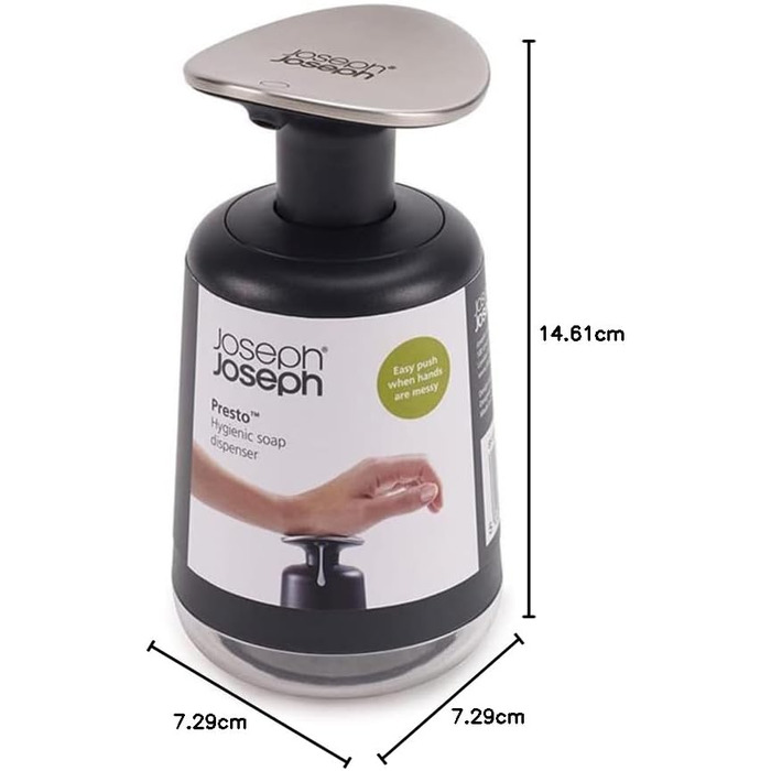 Дозатор мила Joseph Joseph Presto з нержавіючої сталі, гігієнічний, з широкою помпою, нержавіюча сталь/сірий