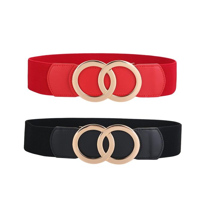 Жіночий еластичний пояс шкіряний 5 см, колір: чорний+червоний, розмір: 110-130 см, для суконь