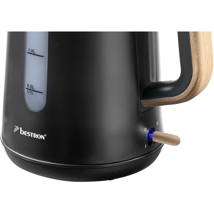 Bestron 1.7L Electric Kettle with 360° Base - Auto Shut-Off & Boil-Dry Protection - 2200W - Black/Wood Finish