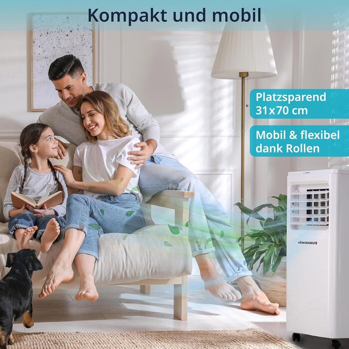 Мобільний кондиціонер Könighaus Smart | 7000 BTU (2,1 кВт) | 4-в-1: охолодження, осушувач, вентилятор, очищувач повітря | Керування через пульт та Alexa
