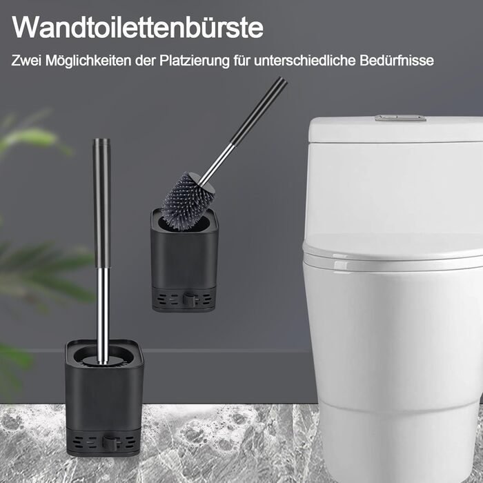 Силіконова щітка для унітазу Glowbal з контейнером, швидковисихаюча, для ванної кімнати, настінний монтаж/стоячий дизайн, білий/сірий (чорний/сірий)