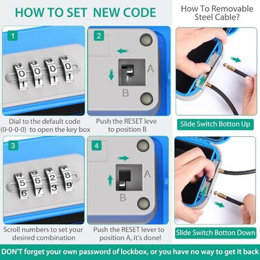 Сейф портативний з кодовим замком ORIA, водонепроникний, для відпочинку та офісу (Блакитний)